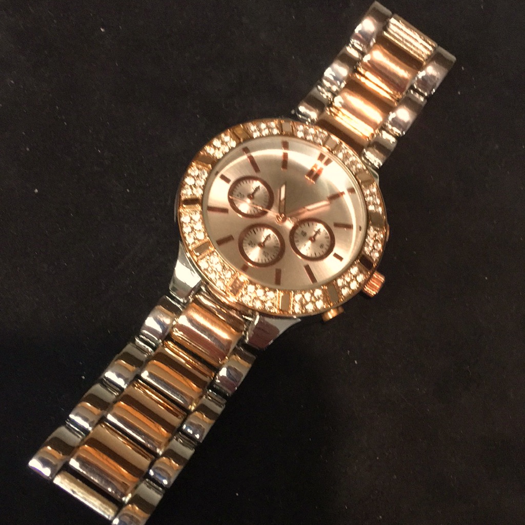 Silver And Rose Gold Watch With Crystal Accents